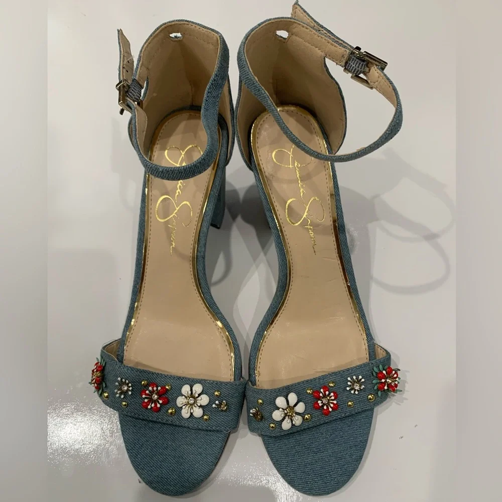NEW Jessica Simpson Morenno block Jean floral sandals size 8.5 woman’s New Y2K